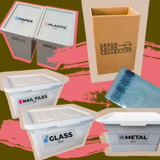 Nail Salon Kit (glass, nail files & foil), paper and plastic recycling & Returns Box